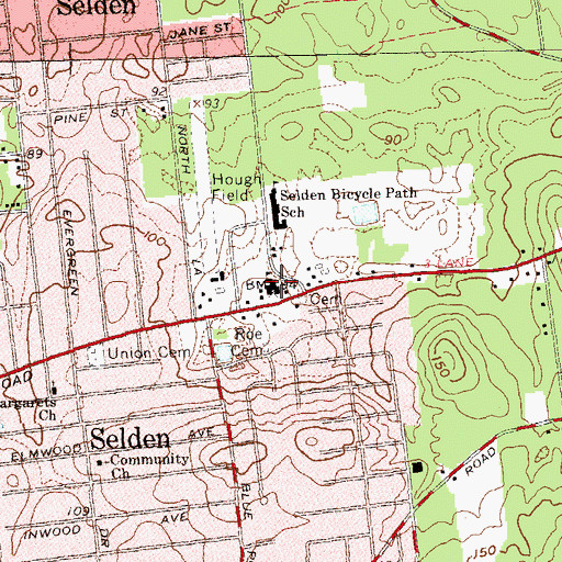 Topographic Map of Middle Country Public Library Selden, NY