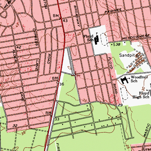Topographic Map of Mastics - Moriches - Shirley Community Library, NY