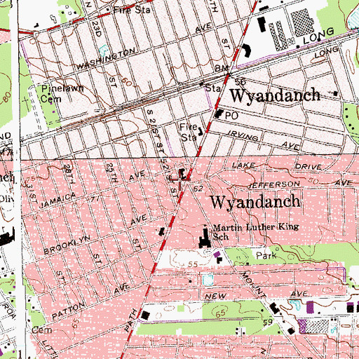 Topographic Map of Wyandanch Public Library, NY