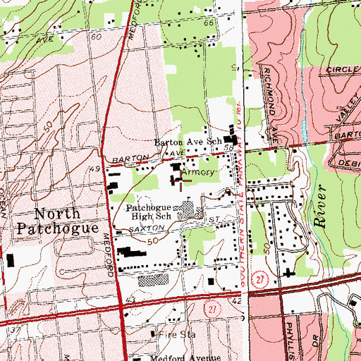 Topographic Map of Patchogue Armory, NY