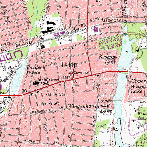 Topographic Map of Islip Town Hall, NY