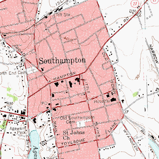Topographic Map of Southampton Town Hall, NY