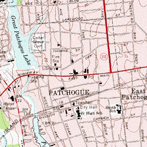 Topographic Map of Patchogue Theater for the Performing Arts, NY