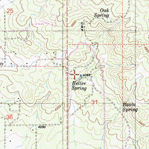 Topographic Map of Heller Spring, CA