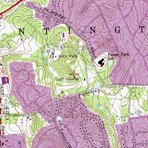 Topographic Map of Dix Hills Park Golf Course, NY