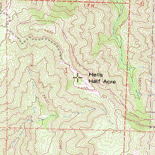 Topographic Map of Hells Half Acre, CA