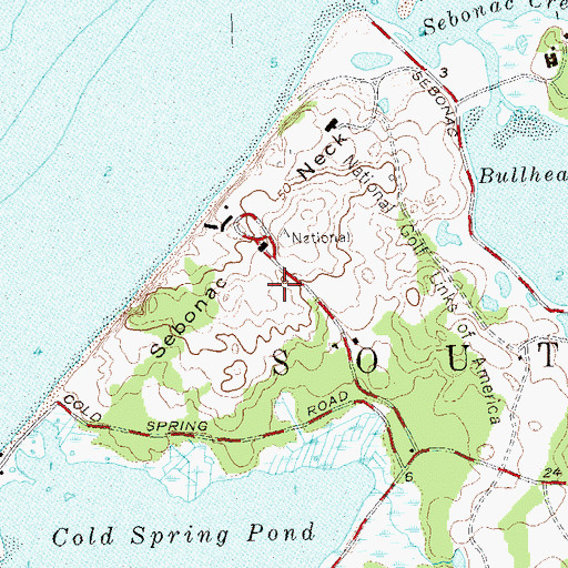 Topographic Map of Sebonack Golf Club, NY