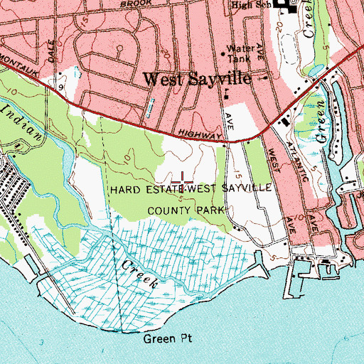 Topographic Map of West Sayville Golf Course, NY