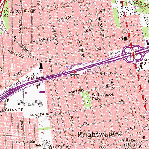 Topographic Map of Brightwaters Village Clerks Office, NY