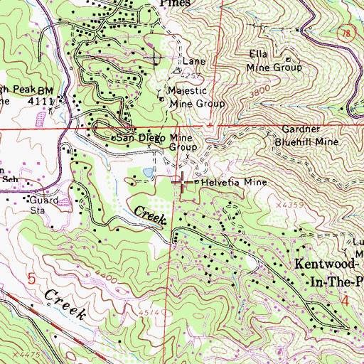 Topographic Map of Helvetia Mine, CA