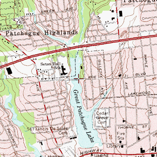 Topographic Map of Patchogue Lake Bridge, NY