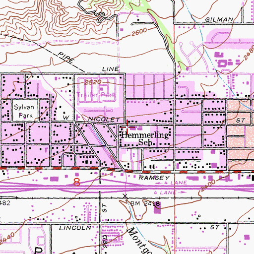 Topographic Map of Hemmerling Elementary School, CA