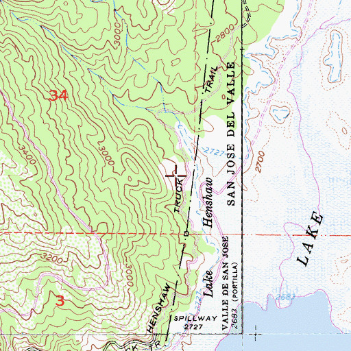 Topographic Map of Henshaw Truck Trail, CA