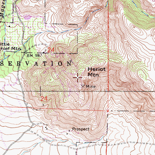 Topographic Map of Heriot Mountain, CA