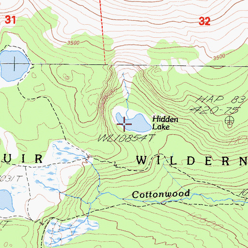 Topographic Map of Hidden Lake, CA