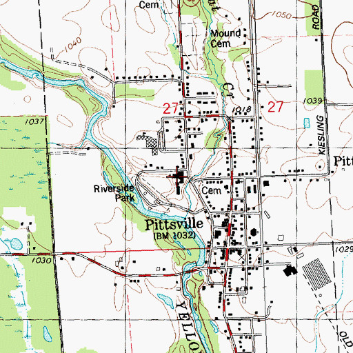 Topographic Map of Pittsville High School, WI