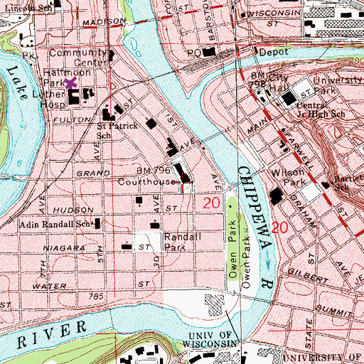 Topographic Map of Second Avenue School, WI