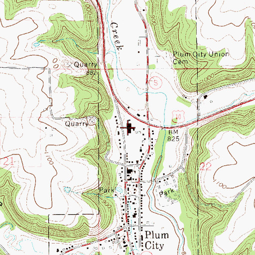 Topographic Map of Plum City High School, WI