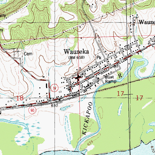 Topographic Map of Wauzeka Middle School, WI