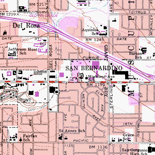 Topographic Map of Highland Avenue School, CA