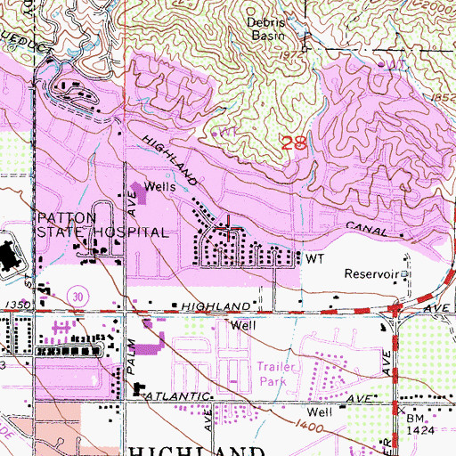 Topographic Map of Highland Canal, CA