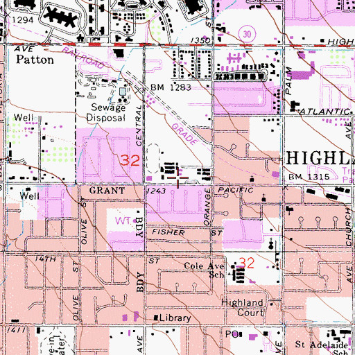 Topographic Map of Highland Pacific School, CA