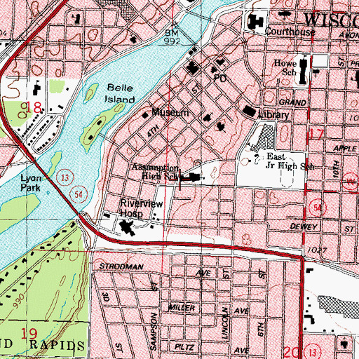 Topographic Map of Assumption Middle School, WI