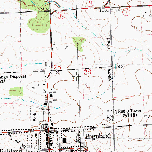 Topographic Map of Highland High School, WI