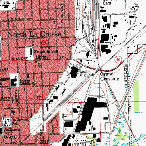 Topographic Map of Logan High School, WI