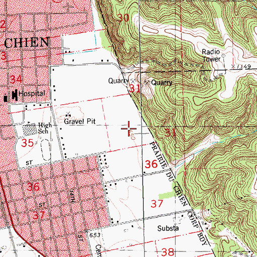 Topographic Map of Bluff View Intermediate School, WI