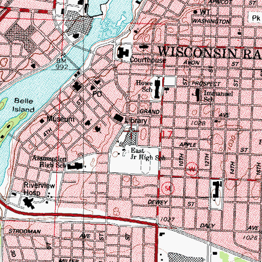 Topographic Map of Wisconsin Rapids Public Schools Four - Year- Old Kindergarten, WI