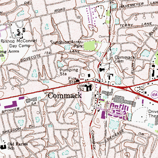 Topographic Map of Commack Volunteer Fire Station, NY