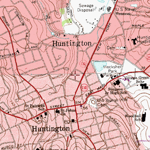 Topographic Map of Huntington Fire Station, NY