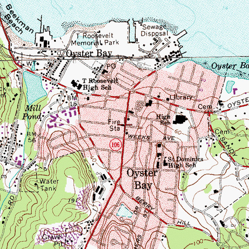 Topographic Map of Oyster Bay Fire Department, NY