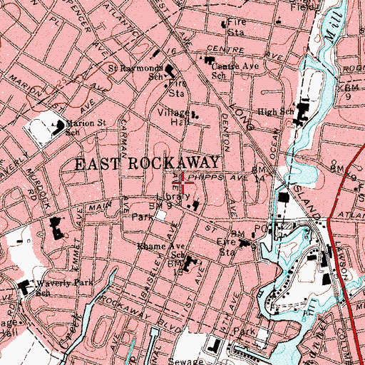 Topographic Map of East Rockaway Volunteer Fire Department Rescue and Floodlight Company, NY