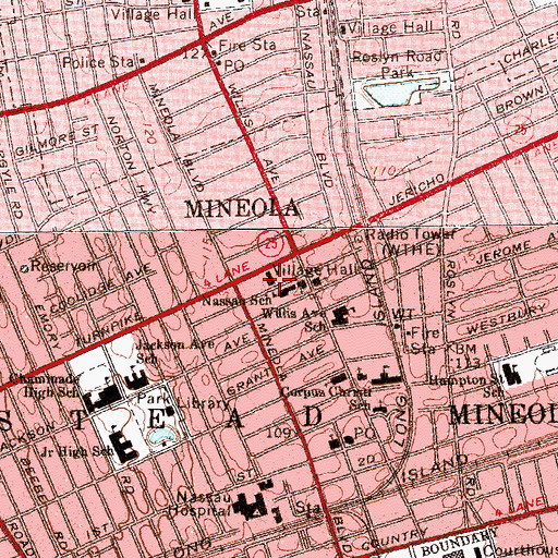 Topographic Map of Village of Mineola Fire Department, NY