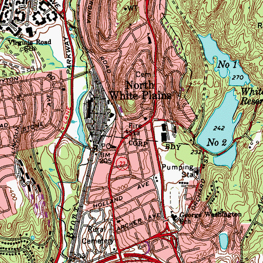Topographic Map of North White Plains Fire Department, NY