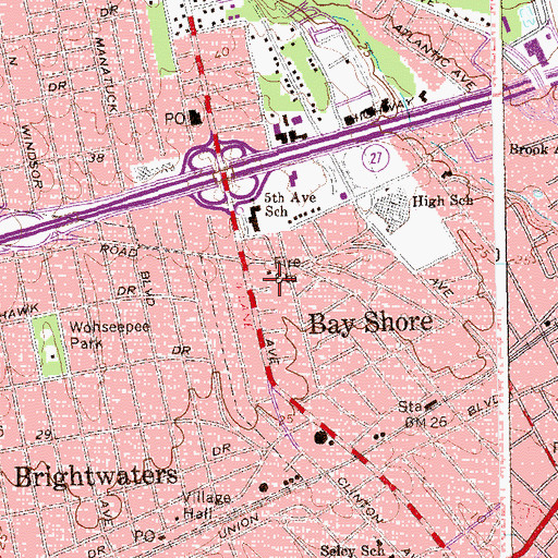 Topographic Map of Bay Shore Fire Station, NY