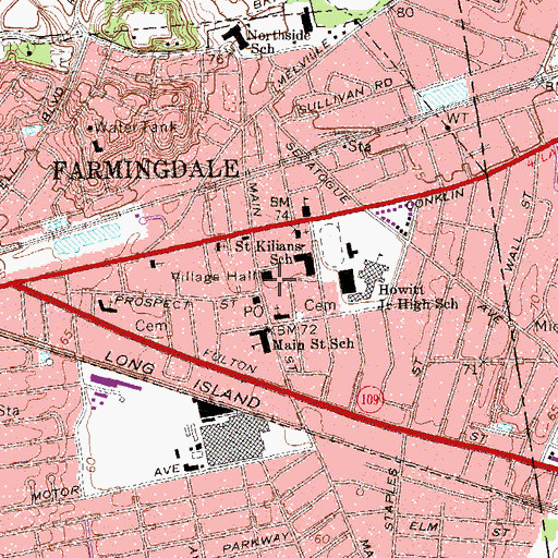 Topographic Map of Farmingdale Fire Station, NY