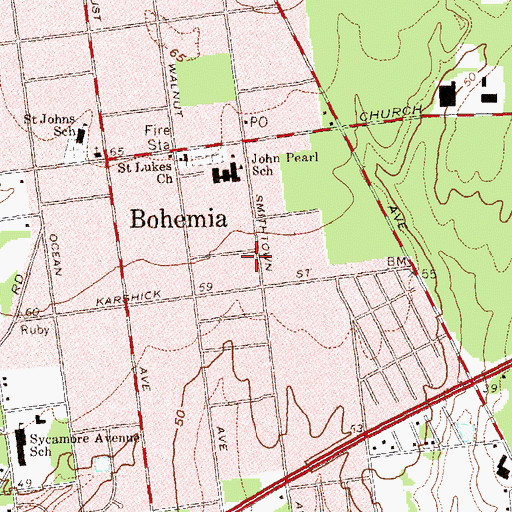 Topographic Map of Bohemia Fire Station, NY