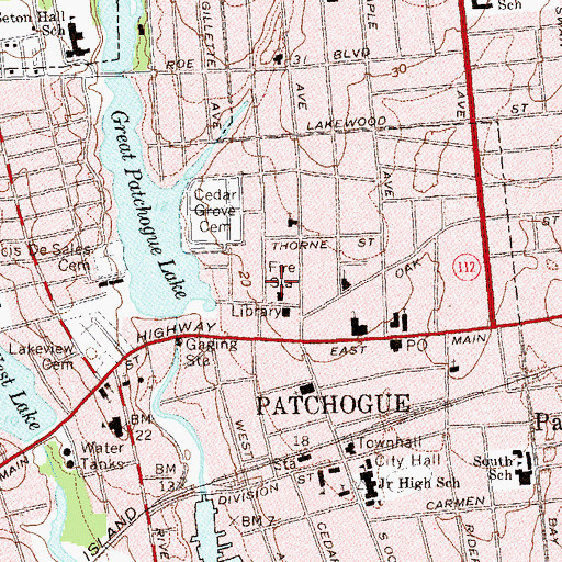 Topographic Map of Patchogue Fire Station, NY