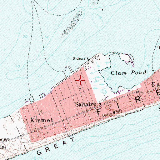 Topographic Map of Saltaire Village Fire Department, NY