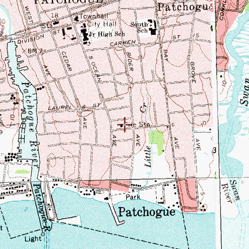 Topographic Map of Patchogue Fire Station, NY