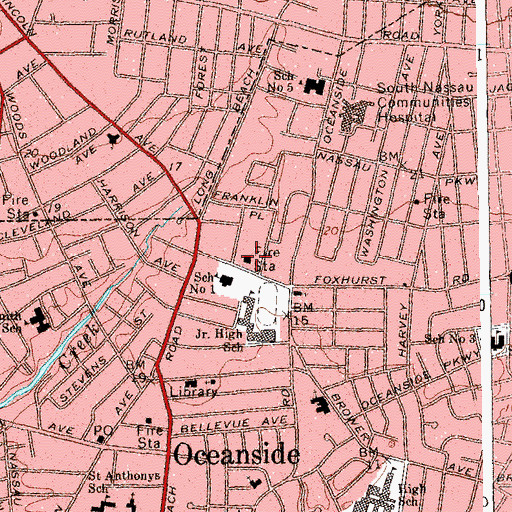 Topographic Map of Oceanside Volunteer Fire Department Salamander Hook Ladder and Bucket Company 1, NY