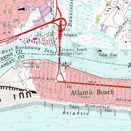 Topographic Map of Atlantic Beach Fire Rescue, NY
