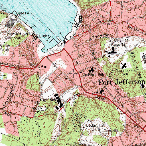 Topographic Map of Port Jefferson Fire Station, NY