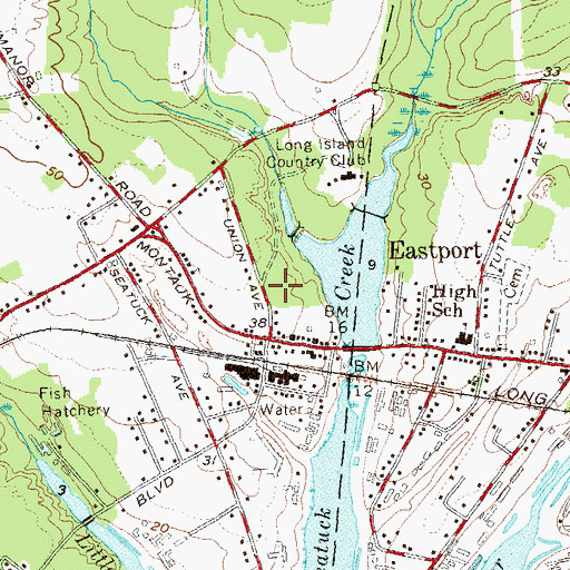 Topographic Map of Eastport Fire Department, NY
