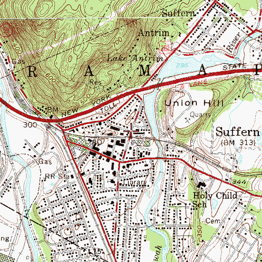 Topographic Map of Suffern Volunteer Hose Company 1, NY