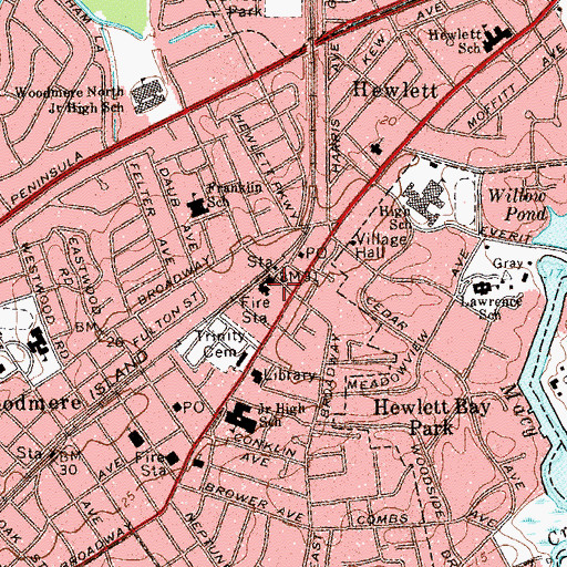 Topographic Map of Hewlett Fire Department, NY