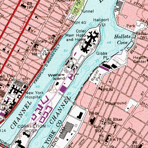 Topographic Map of Roosevelt Island Fire Station, NY